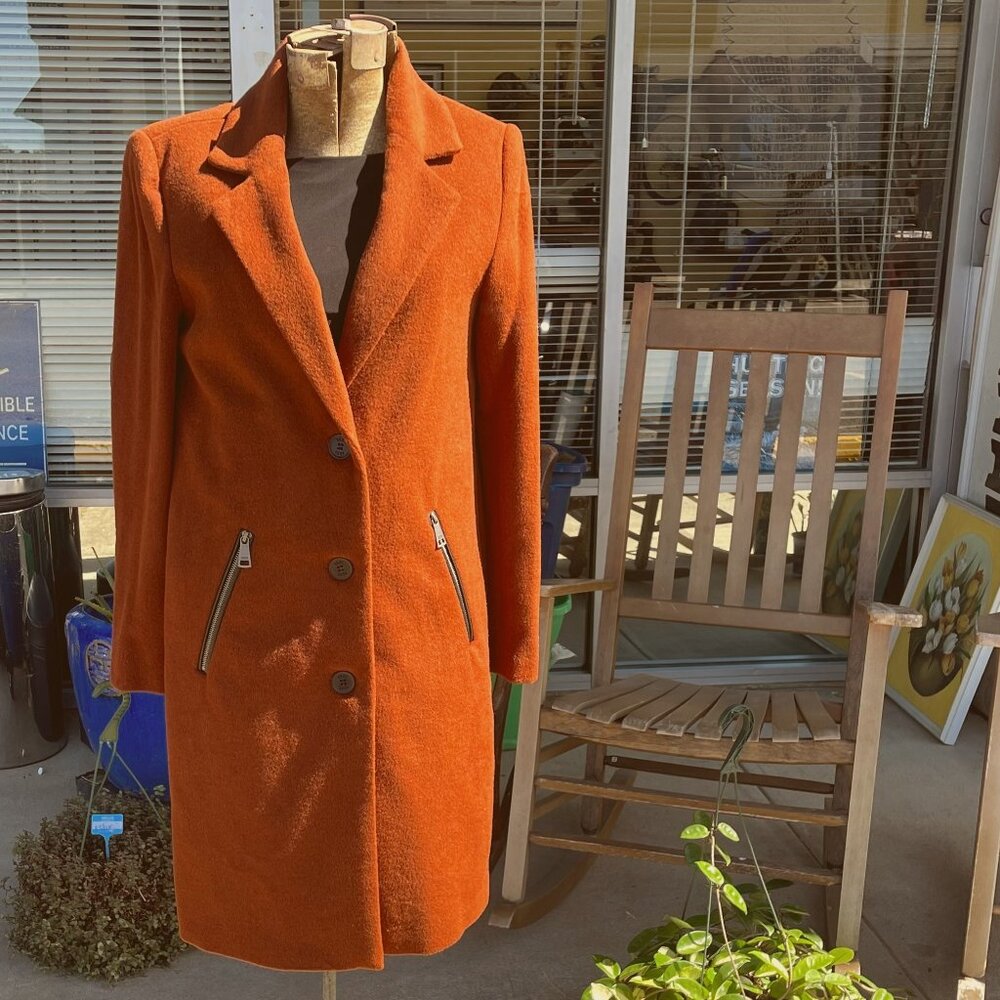 NWT XS Warm Brown DKNY Ladies Button-Up Outerwear/Coat with Zip Front Pockets